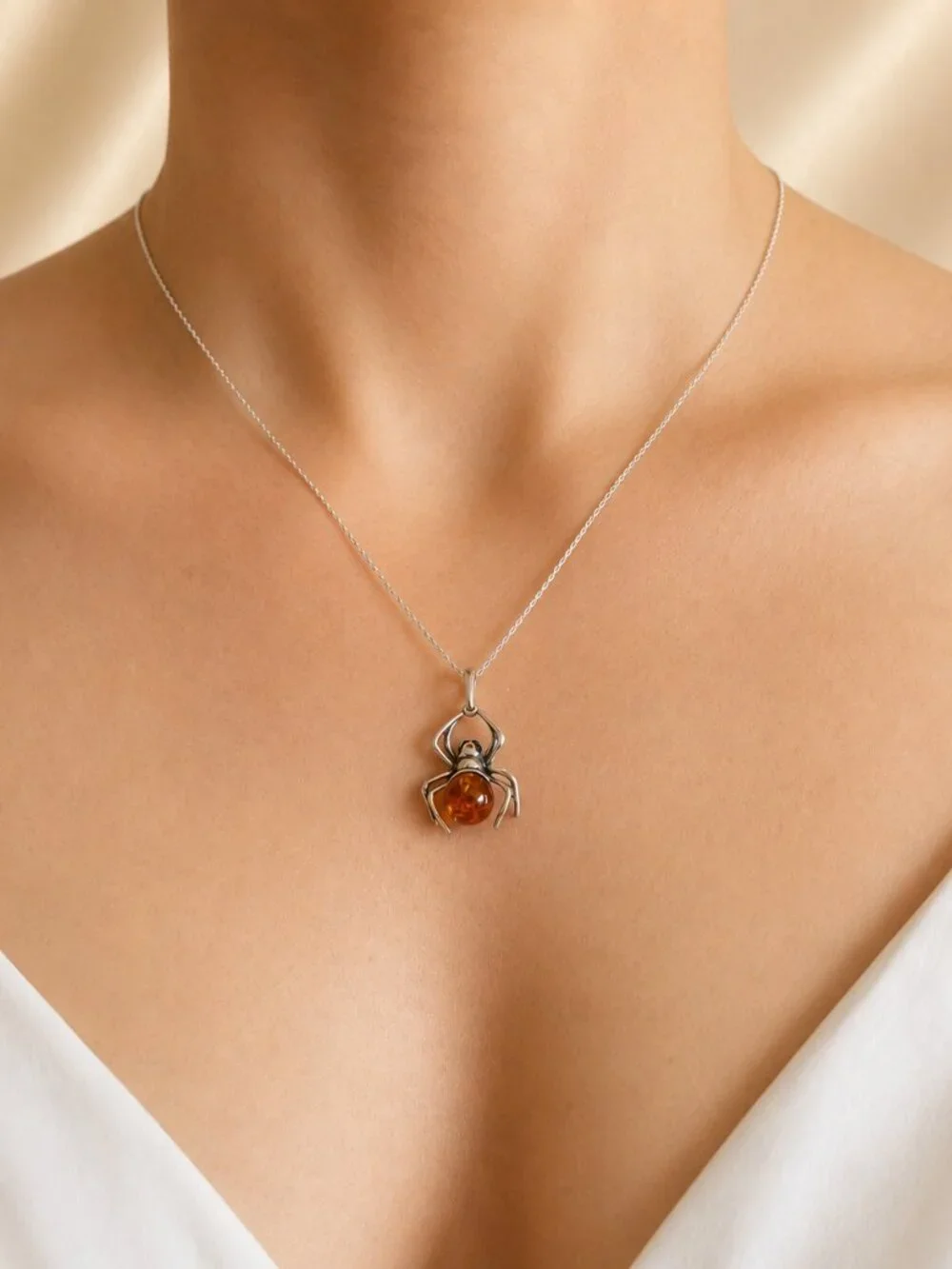 Baltic Amber Spider Pendant in Sterling Silver